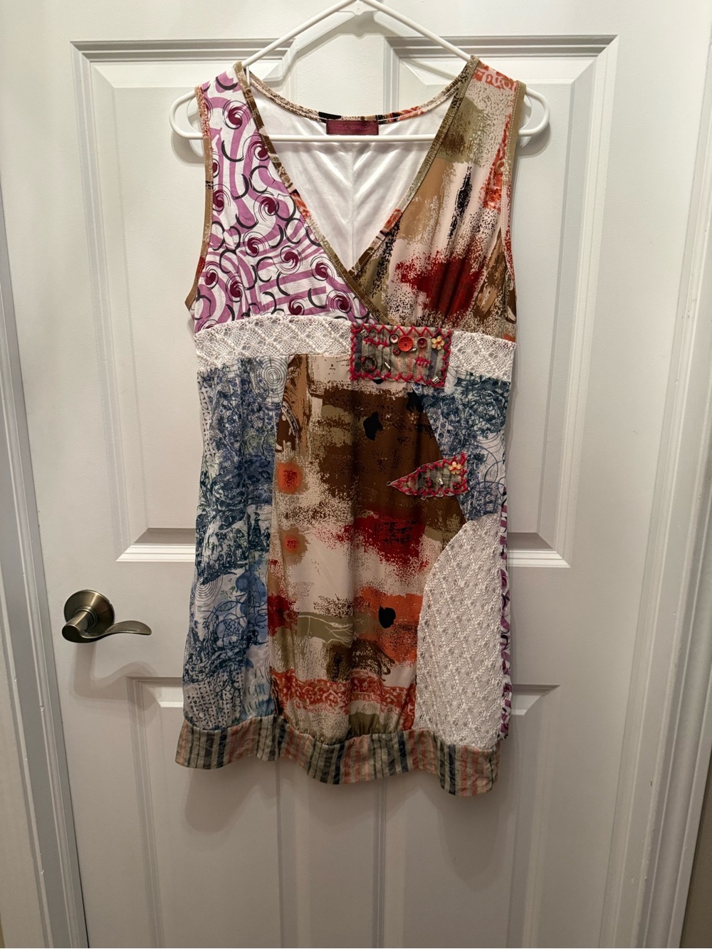 Multi-Color Patchwork V-Neck Sleeveless Dress from a Boutique
